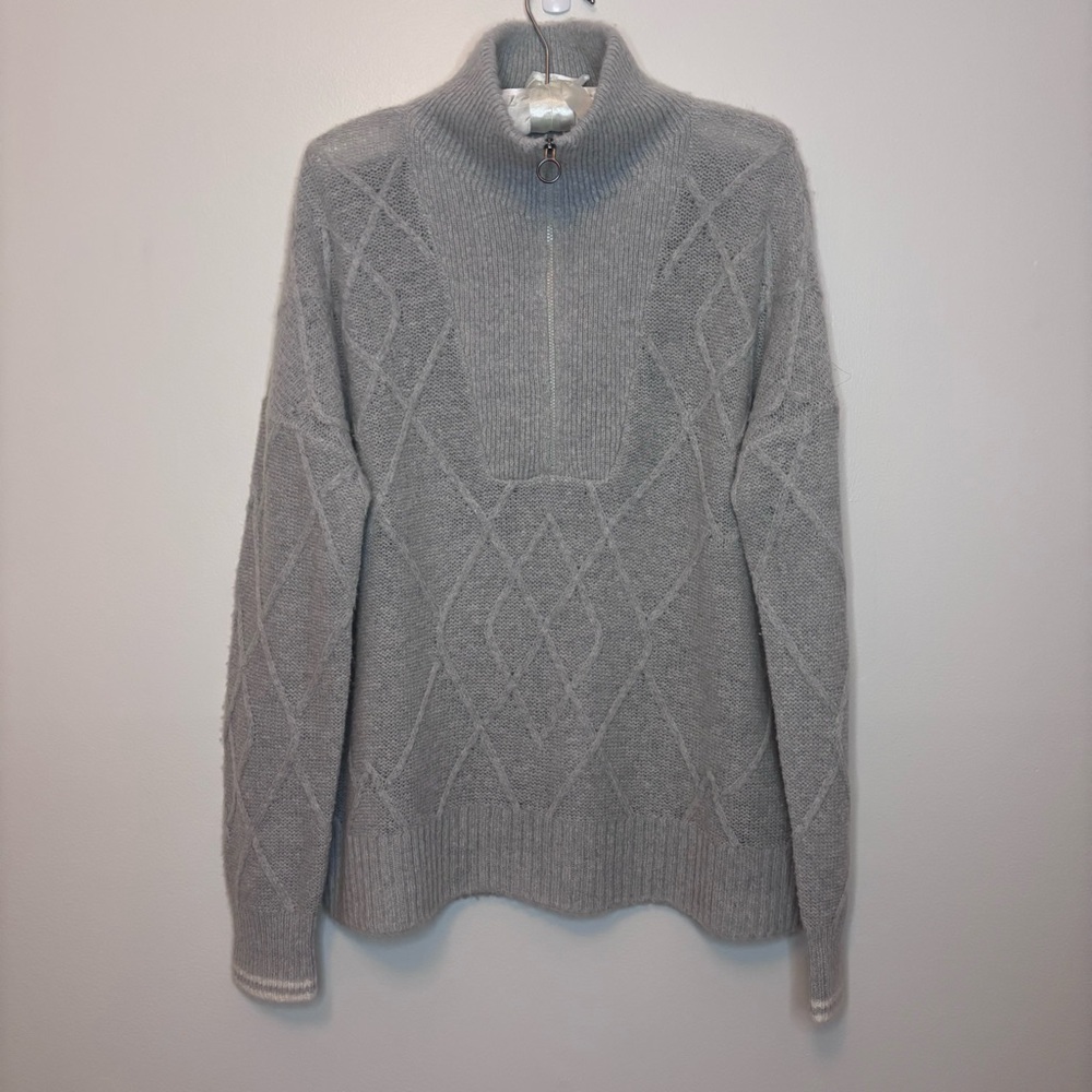 Vineyard Vines Grey Merino Wool Cashmere Half-Zip Cable Knit Sweater Women's M